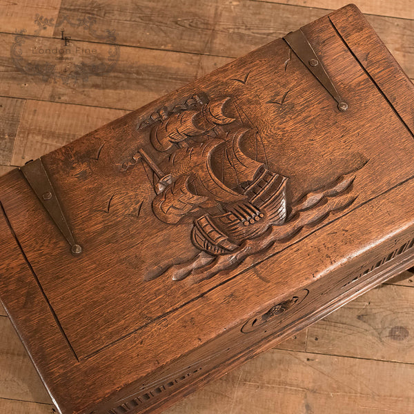 Antique Chest, Early C20th Oak Trunk - London Fine Antiques