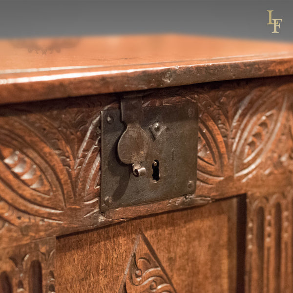 17th Century Oak Panelled Antique Coffer - London Fine Antiques
