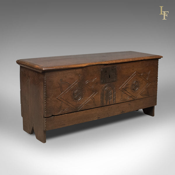 Antique Coffer, 6 Plank Sword Chest, English Oak, 17th Century c.1670 - London Fine Antiques