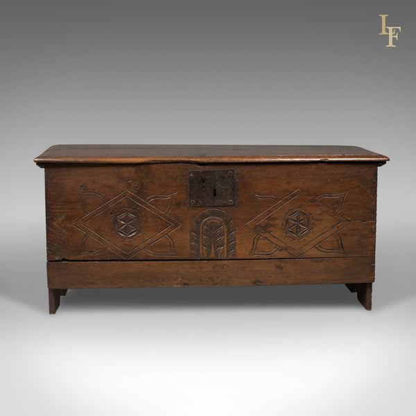 Antique Coffer, 6 Plank Sword Chest, English Oak, 17th Century c.1670 - London Fine Antiques