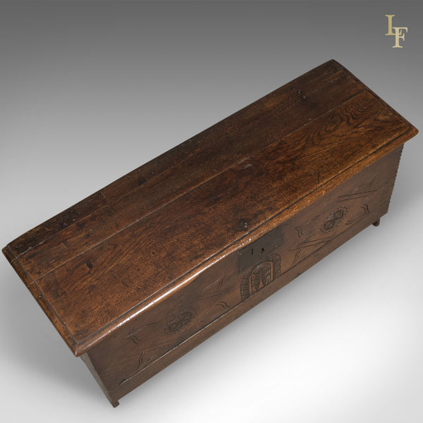 Antique Coffer, 6 Plank Sword Chest, English Oak, 17th Century c.1670 - London Fine Antiques