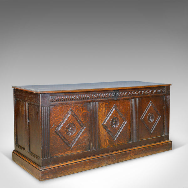 Antique Coffer, English, Oak, Joined Chest, Three Panel Trunk, c.1700 and Later - London Fine Antiques
