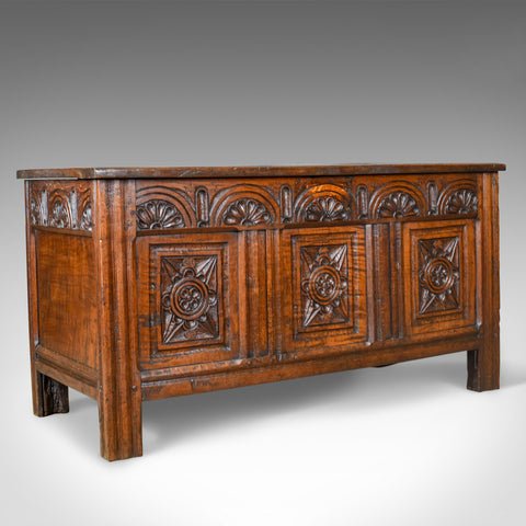 Antique Coffer, English Oak Joined Chest, William III, Queen Anne, Circa 1700 - London Fine Antiques
