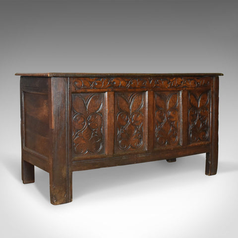 Antique Coffer, Large, English Oak Chest, Early 18th Century Trunk Circa 1700 - London Fine Antiques