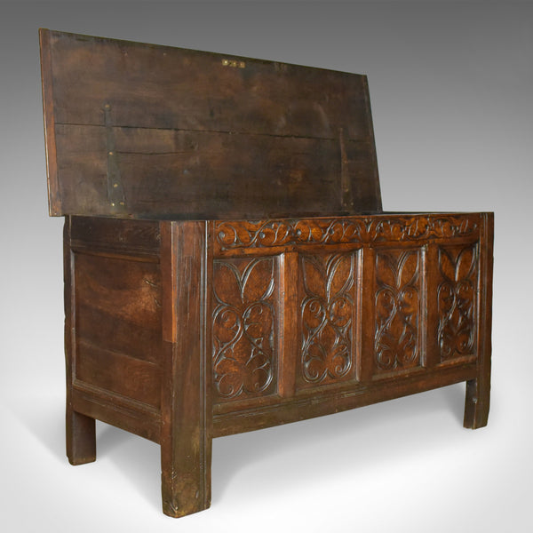 Antique Coffer, Large, English Oak Chest, Early 18th Century Trunk Circa 1700 - London Fine Antiques