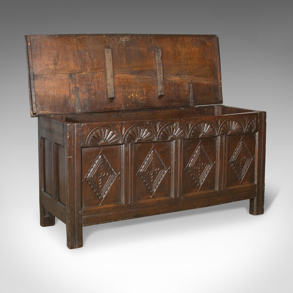 Antique Coffer, Large, English Oak, Joined Chest, Charles II Trunk, Circa 1680 - London Fine Antiques