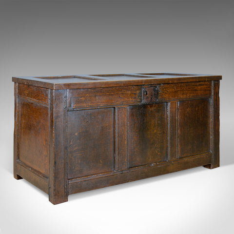 Antique Coffer, Oak, Joined Chest, Three Panel Trunk, Early 18th Century c.1700 - London Fine Antiques