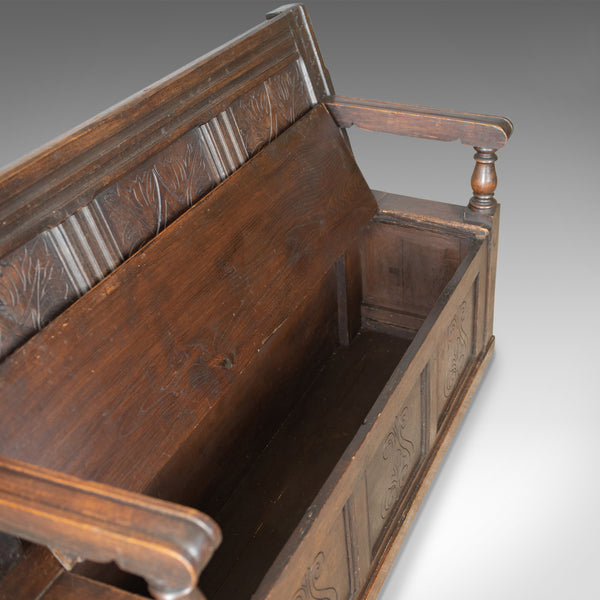 Antique Coffer Settle, English, Oak, Bench, Chest, Trunk Seat, Circa 1700 - London Fine Antiques