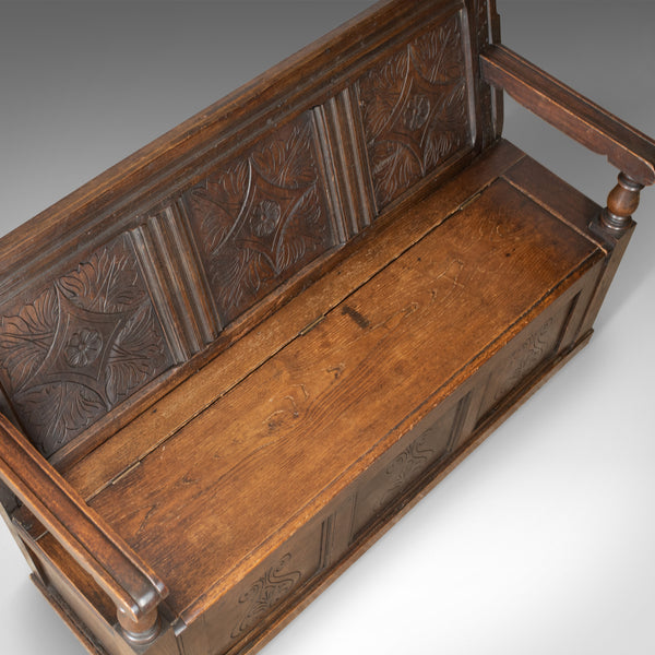 Antique Coffer Settle, English, Oak, Bench, Chest, Trunk Seat, Circa 1700 - London Fine Antiques