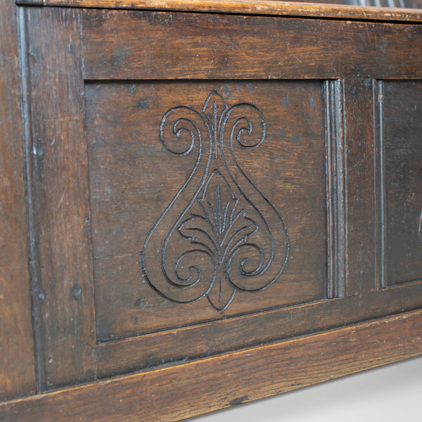 Antique Coffer Settle, English, Oak, Bench, Chest, Trunk Seat, Circa 1700 - London Fine Antiques