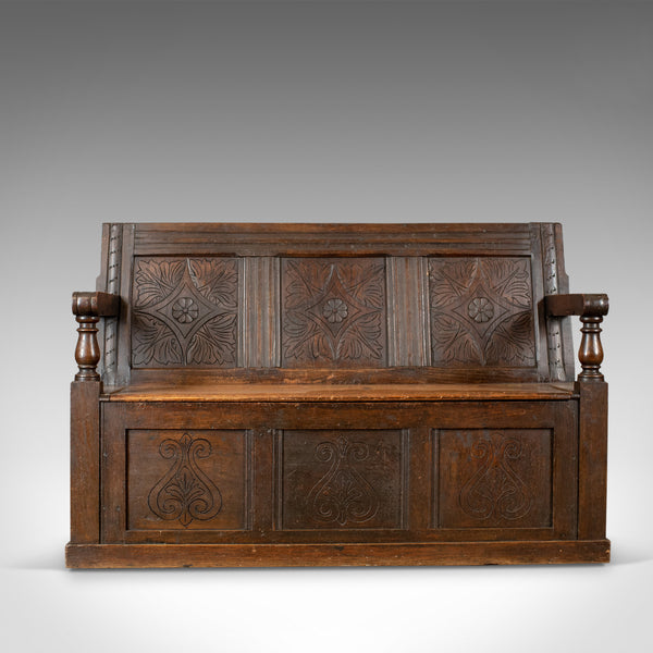 Antique Coffer Settle, English, Oak, Bench, Chest, Trunk Seat, Circa 1700 - London Fine Antiques
