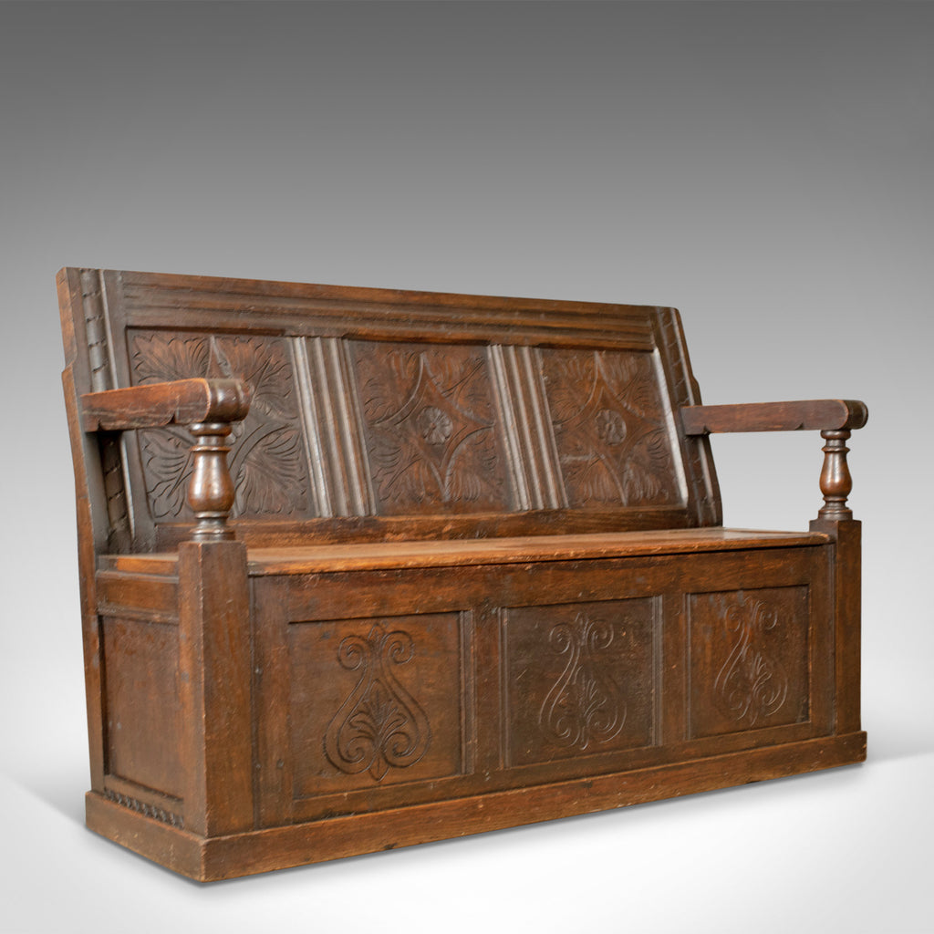Antique Coffer Settle, English, Oak, Bench, Chest, Trunk Seat, Circa 1700 - London Fine Antiques