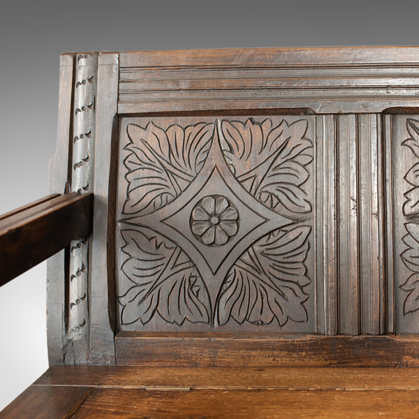 Antique Coffer Settle, English, Oak, Bench, Chest, Trunk Seat, Circa 1700 - London Fine Antiques