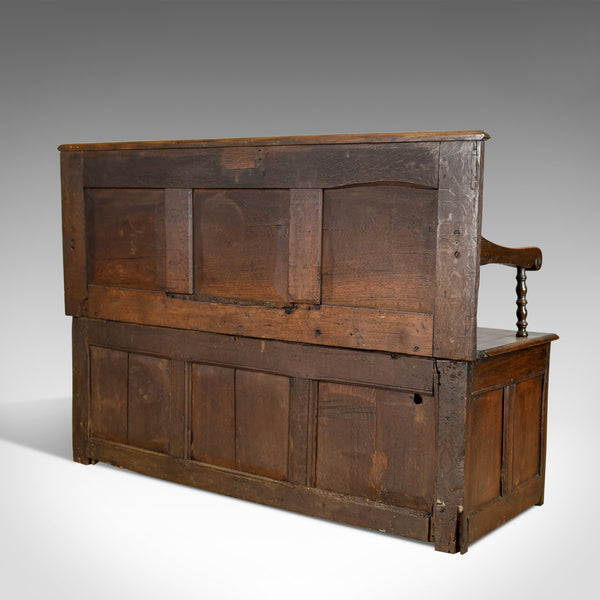 Antique Coffer Settle, English, Oak, Hall, Bench, Seat, Circa 1700 - London Fine Antiques
