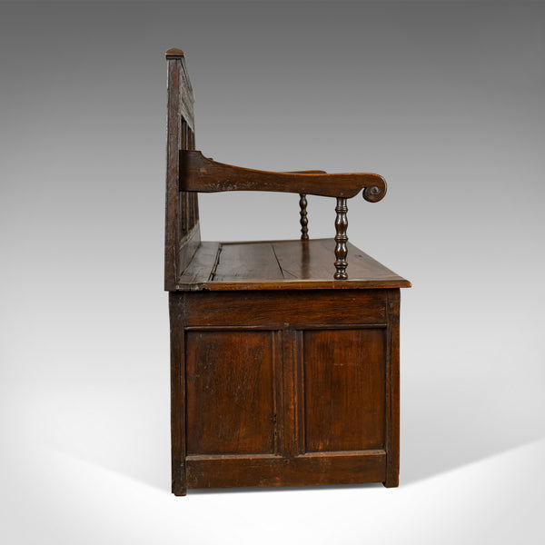Antique Coffer Settle, English, Oak, Hall, Bench, Seat, Circa 1700 - London Fine Antiques