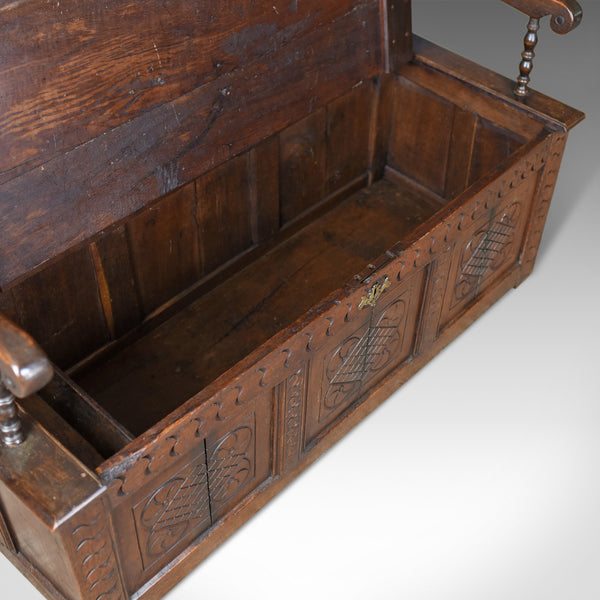 Antique Coffer Settle, English, Oak, Hall, Bench, Seat, Circa 1700 - London Fine Antiques