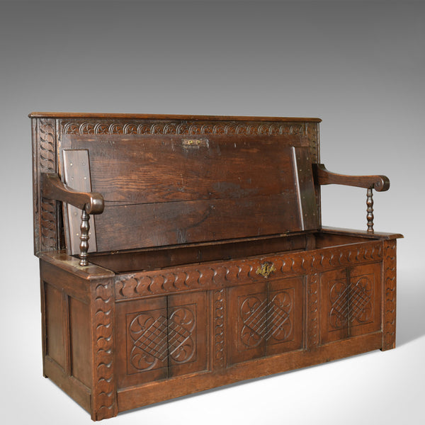 Antique Coffer Settle, English, Oak, Hall, Bench, Seat, Circa 1700 - London Fine Antiques