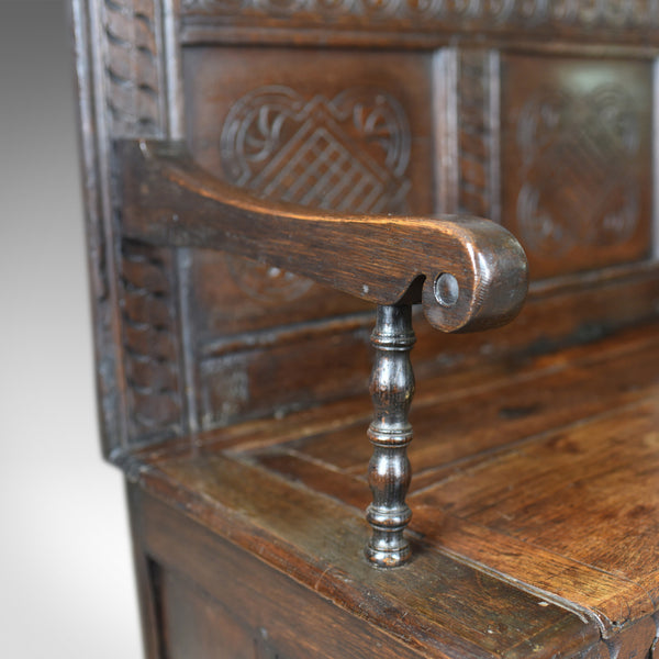 Antique Coffer Settle, English, Oak, Hall, Bench, Seat, Circa 1700 - London Fine Antiques