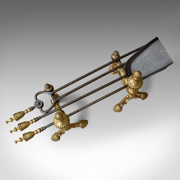 Antique Companion Set of Fire Irons on Rests, Classical Revival, Circa 1880 - London Fine Antiques