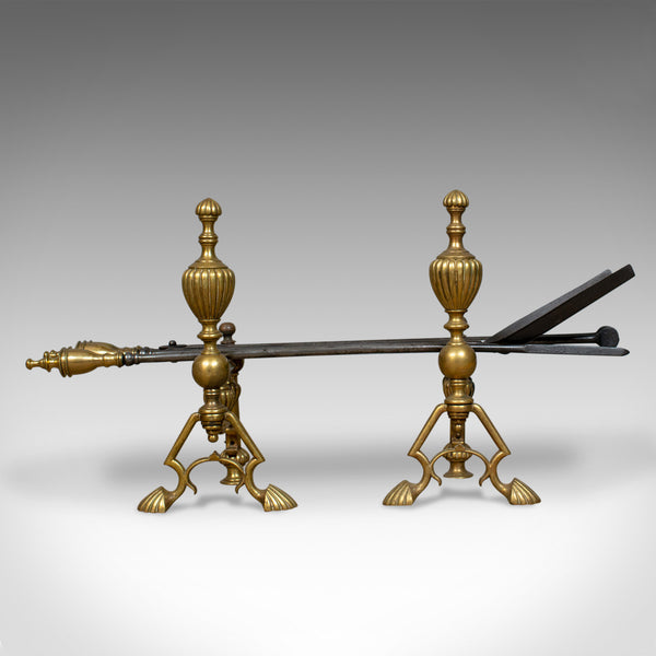 Antique Companion Set of Fire Irons on Rests, Classical Revival, Circa 1880 - London Fine Antiques