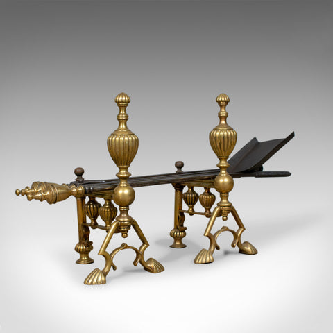 Antique Companion Set of Fire Irons on Rests, Classical Revival, Circa 1880 - London Fine Antiques