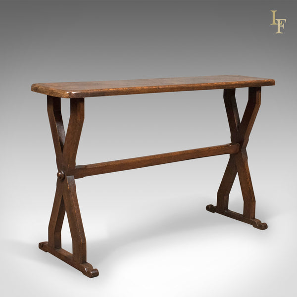 Antique Console Table, Narrow X-Frame, English, Oak, Gothic Overtones, circa 1880 - London Fine Antiques