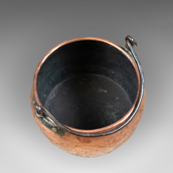 Antique Copper Cauldron, Georgian Pot, Fireside Log or Coal Scuttle, Heavy C18th - London Fine Antiques