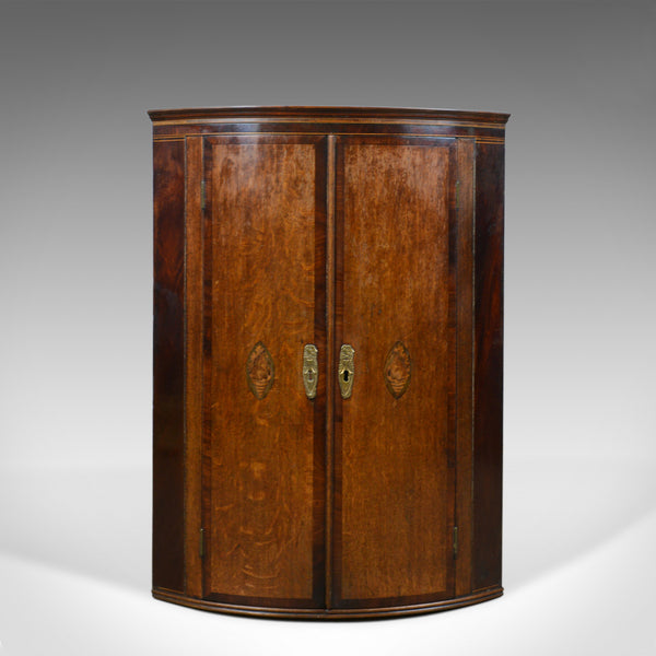 Antique Corner Cabinet, English, Georgian, Bow Fronted, Oak, Hanging, Circa 1760 - London Fine Antiques