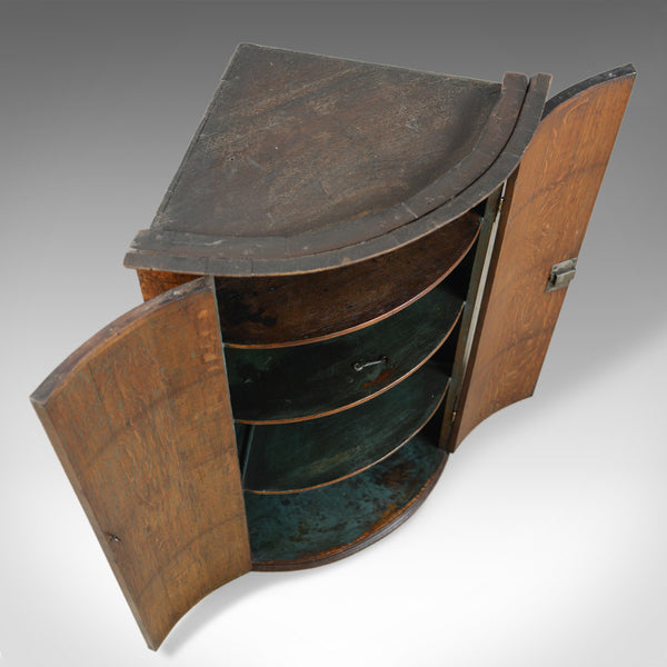 Antique Corner Cabinet, English, Georgian, Bow Fronted, Oak, Hanging, Circa 1780 - London Fine Antiques