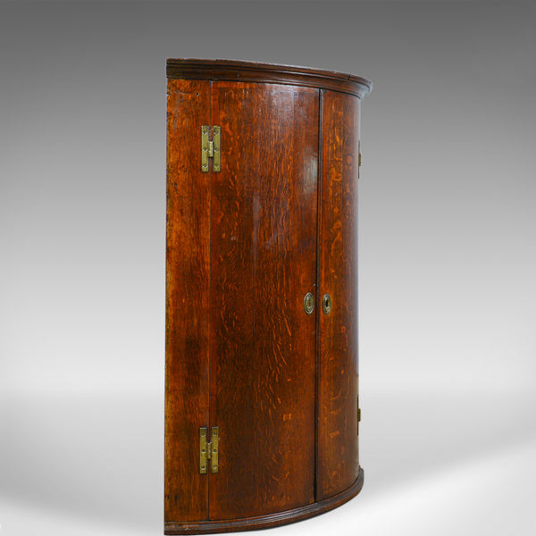 Antique Corner Cabinet, English, Georgian, Bow Fronted, Oak, Hanging, Circa 1780 - London Fine Antiques