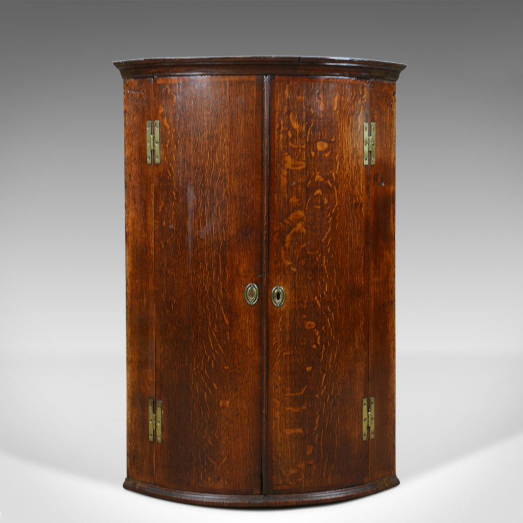 Antique Corner Cabinet, English, Georgian, Bow Fronted, Oak, Hanging, Circa 1780 - London Fine Antiques