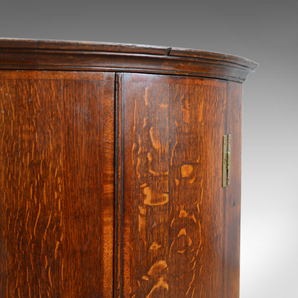 Antique Corner Cabinet, English, Georgian, Bow Fronted, Oak, Hanging, Circa 1780 - London Fine Antiques
