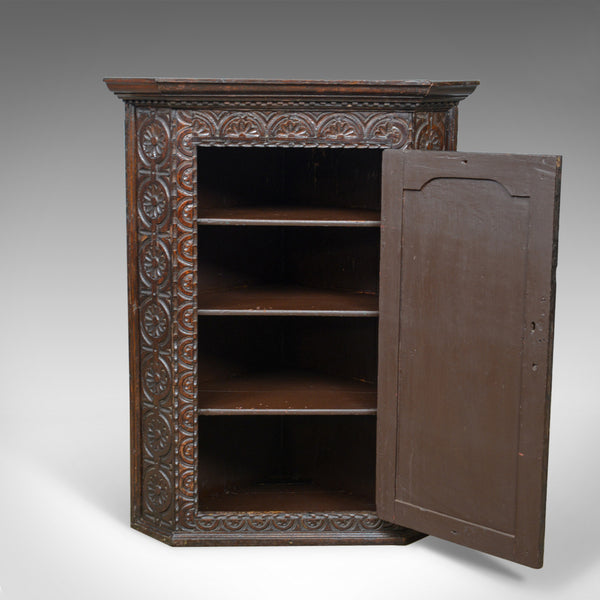 Antique Corner Cabinet, English, Georgian, Carved, Oak, Hanging Cupboard c.1760 - London Fine Antiques