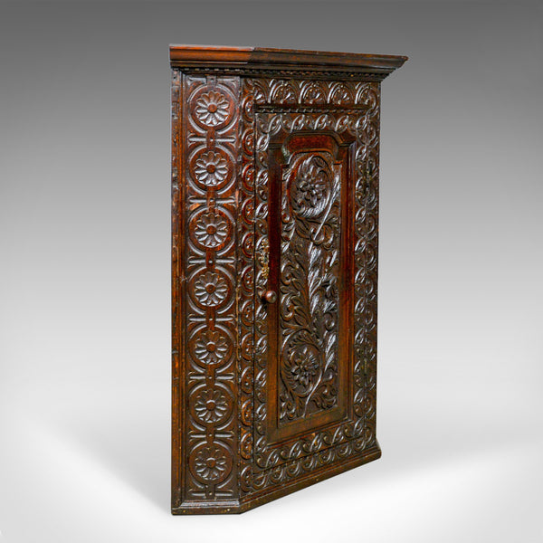 Antique Corner Cabinet, English, Georgian, Carved, Oak, Hanging Cupboard c.1760 - London Fine Antiques