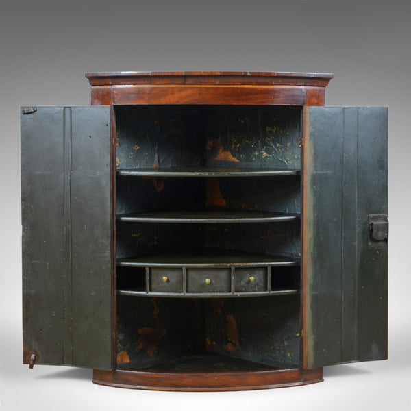 Antique Corner Cabinet, Late Georgian, Bow Fronted, Mahogany, Hanging, c.1800 - London Fine Antiques