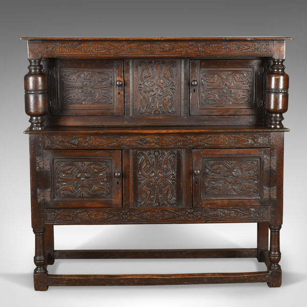 Antique Court Cupboard Georgian English Oak Sideboard Jacobean Taste Circa 1800 - London Fine Antiques
