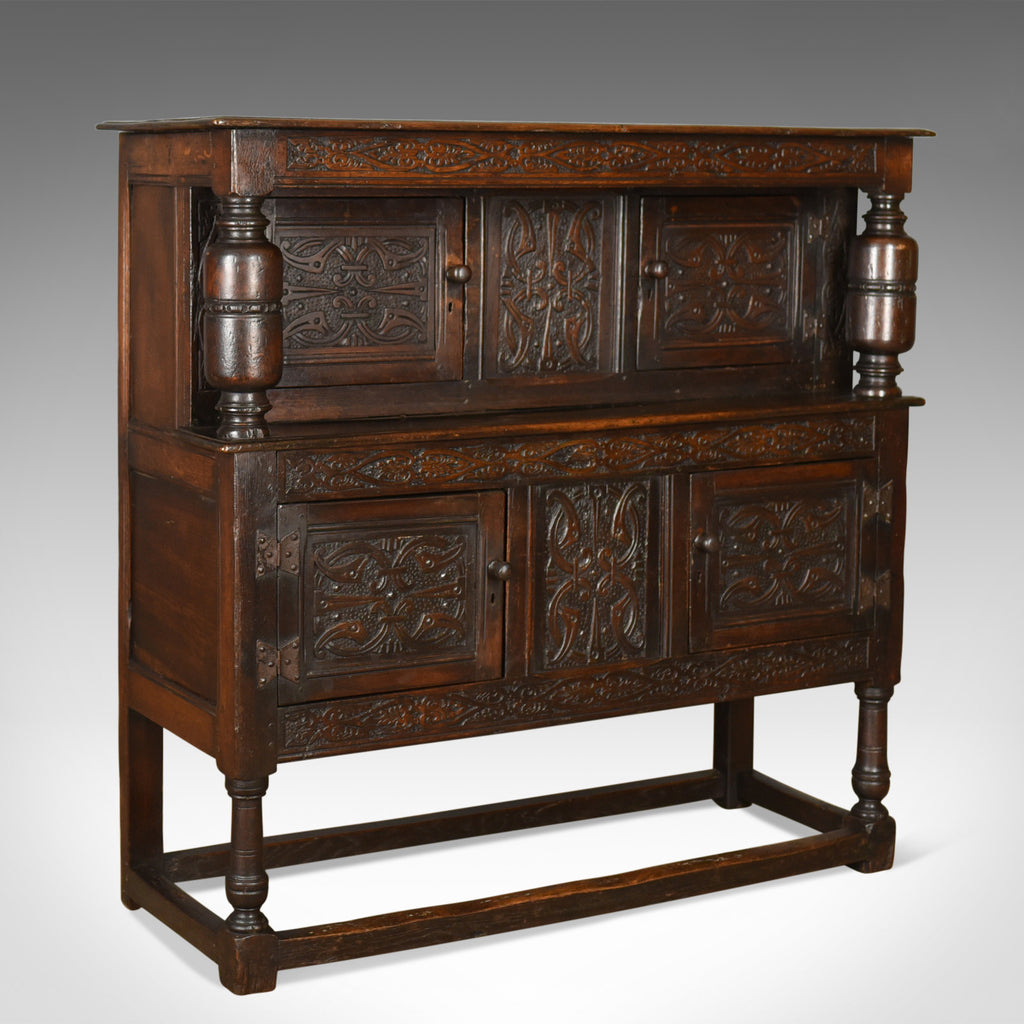 Antique Court Cupboard Georgian English Oak Sideboard Jacobean Taste Circa 1800 - London Fine Antiques