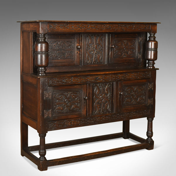 Antique Court Cupboard Georgian English Oak Sideboard Jacobean Taste Circa 1800 - London Fine Antiques