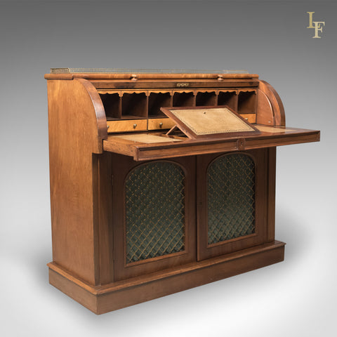 Antique Cylinder Bureau Writing Desk, Victorian, English, Mahogany c.1850 - London Fine Antiques