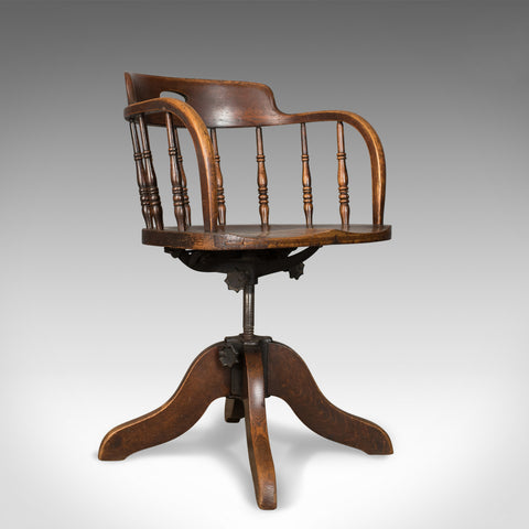 Antique Desk Chair, Victorian Captain's Armchair, Oak, Windsor Circa 1890 - London Fine Antiques