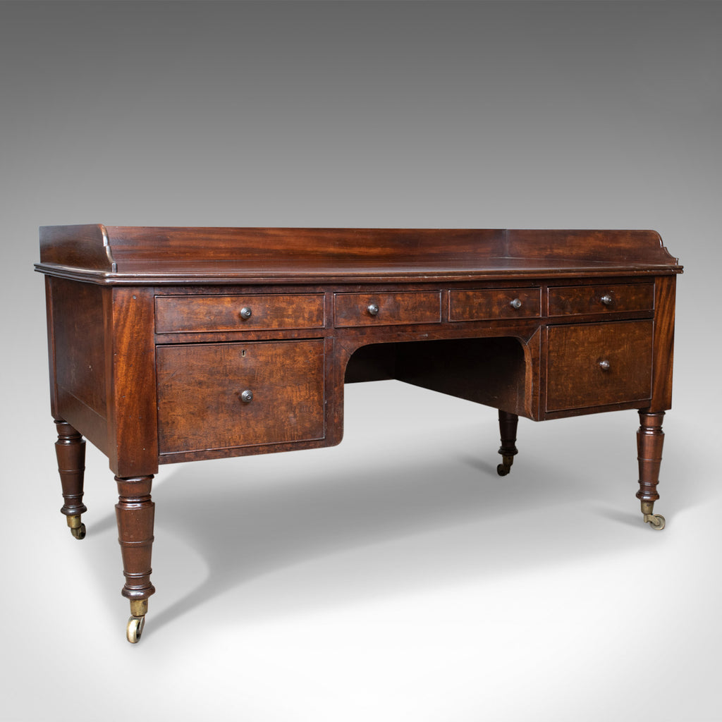 Antique Desk, Large, English, William IV, Mahogany, Kneehole, Circa 1835 - London Fine Antiques