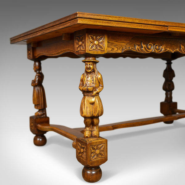 Antique Dining Table, Extending, Oak, Draw Leaf, Flemish, Seats up to 10, c.1930 - London Fine Antiques