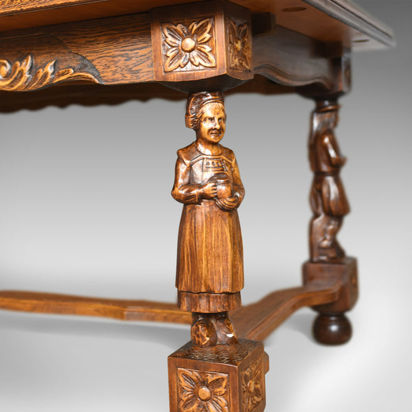 Antique Dining Table, Extending, Oak, Draw Leaf, Flemish, Seats up to 10, c.1930 - London Fine Antiques