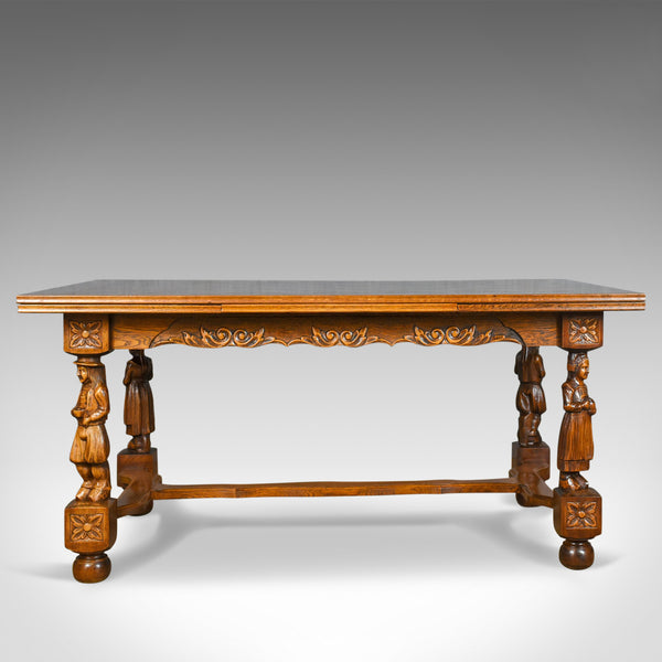 Antique Dining Table, Extending, Oak, Draw Leaf, Flemish, Seats up to 10, c.1930 - London Fine Antiques