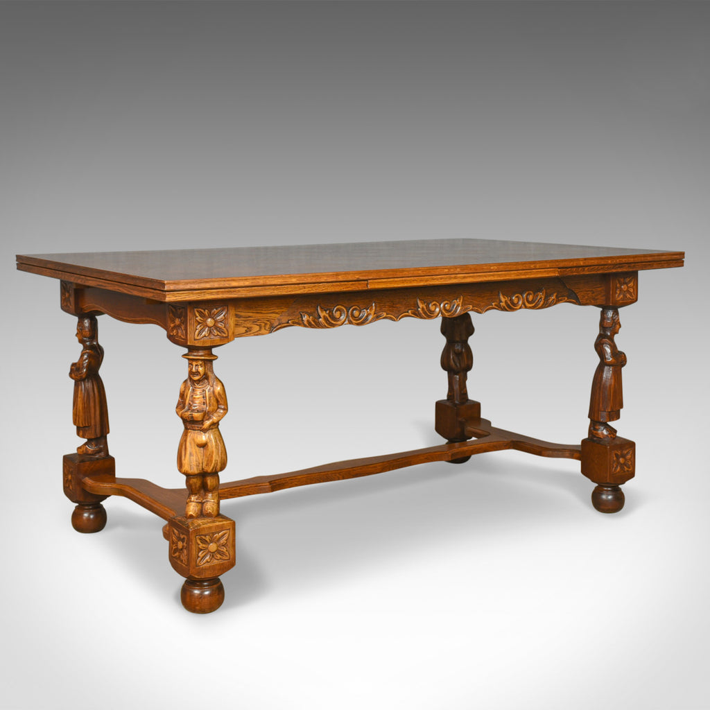 Antique Dining Table, Extending, Oak, Draw Leaf, Flemish, Seats up to 10, c.1930 - London Fine Antiques