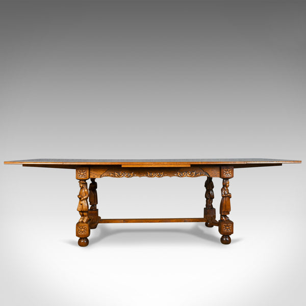 Antique Dining Table, Extending, Oak, Draw Leaf, Flemish, Seats up to 10, c.1930 - London Fine Antiques