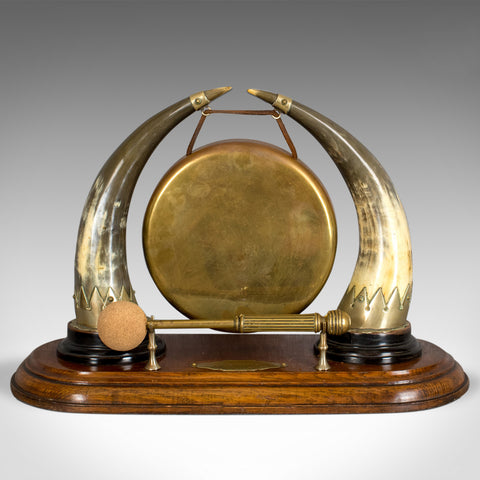 Antique Dinner Gong, English, Edwardian, Table, Oak Plinth, Circa 1910 - London Fine Antiques