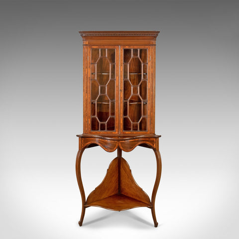 Antique Display Cabinet on Stand, English, Edwardian, Glazed, Mahogany, Corner - London Fine Antiques