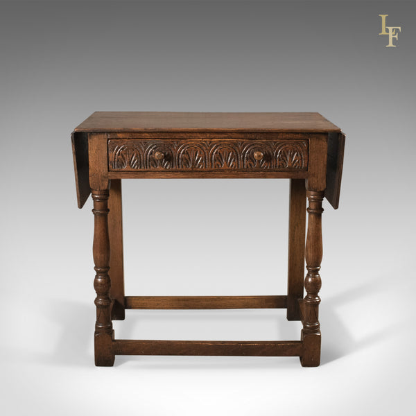 Antique Drop Flap Side Table, Victorian 17th Century Revival, English Oak - London Fine Antiques