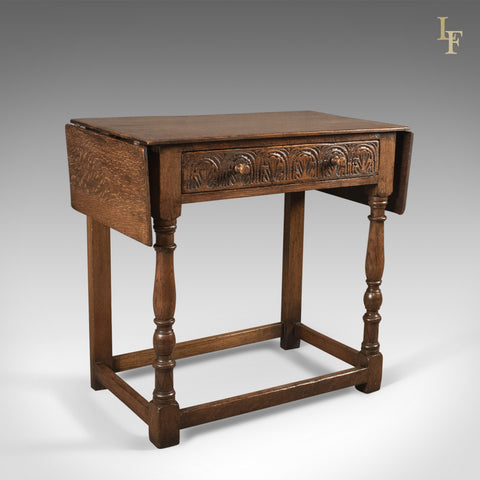 Antique Drop Flap Side Table, Victorian 17th Century Revival, English Oak - London Fine Antiques